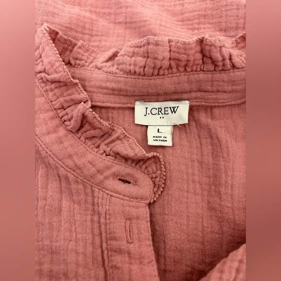 J Crew Factory Gauze Smocked Ruffleneck Top Size L - Picture 3 of 8